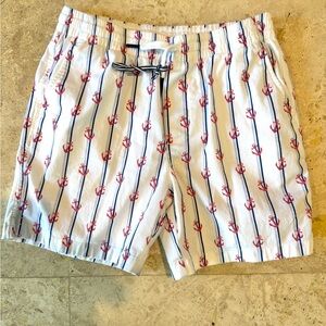 Vineyard Vines White and Red Anchor Swim Trunks